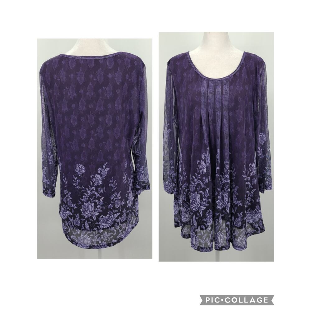 Fairygoth‎ Dark Romantic Tunic Top Sz LARGE Sheer Sleeves Purple Feminine Lined
